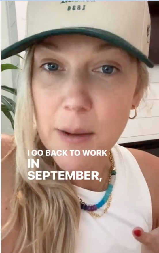 Callie Gullickson's Instagram Story stating that she will return to Peloton in September.